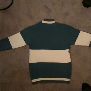 Blue and white striped sweater/ turtle neck